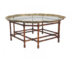 Hollywood Regency Faux Bamboo Brass Tray Circular or Round Cocktail - 2710811