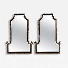 Hollywood Regency Faux Bamboo Gilt Metal Pagoda Form Wall Mirrors USA 1960s - 4110308