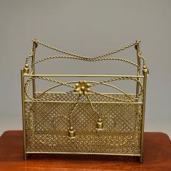 Hollywood Regency Gilt Bronze Magazine Rack Rope an Tassel Form - 3397881