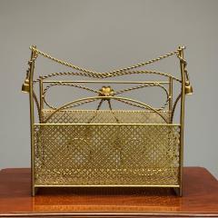 Hollywood Regency Gilt Bronze Magazine Rack Rope an Tassel Form - 3397885
