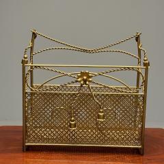 Hollywood Regency Gilt Bronze Magazine Rack Rope an Tassel Form - 3397891