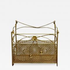 Hollywood Regency Gilt Bronze Magazine Rack Rope an Tassel Form - 3401697