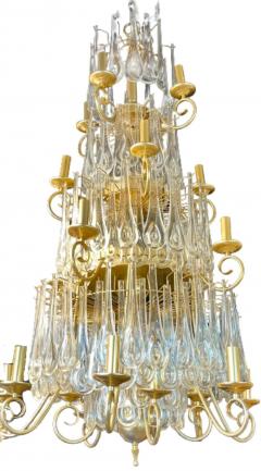 Hollywood Regency Gilt Bronze and Crystal Chandelier - 2941172