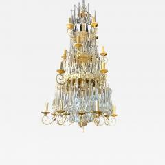 Hollywood Regency Gilt Bronze and Crystal Chandelier - 2956954