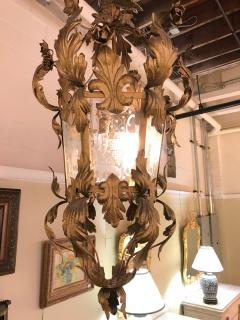 Hollywood Regency Gilt Metal Etched Glass Hanging Lantern - 3002250