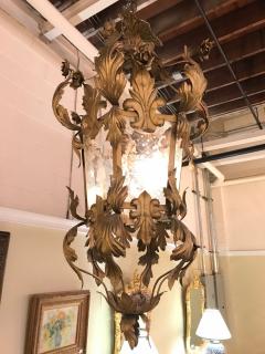 Hollywood Regency Gilt Metal Etched Glass Hanging Lantern - 3002253