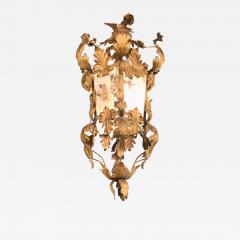 Hollywood Regency Gilt Metal Etched Glass Hanging Lantern - 3018930