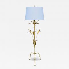 Hollywood Regency Gilt Metal Floral Floor Lamp France 1960s - 4319308