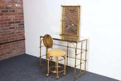 Hollywood Regency Gilt Metal Rope Tied Mirrored Vanity with Chair on Casters - 3933290