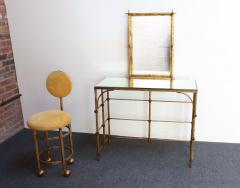 Hollywood Regency Gilt Metal Rope Tied Mirrored Vanity with Chair on Casters - 3933291