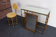 Hollywood Regency Gilt Metal Rope Tied Mirrored Vanity with Chair on Casters - 3933292