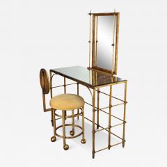 Hollywood Regency Gilt Metal Rope Tied Mirrored Vanity with Chair on Casters - 3935607