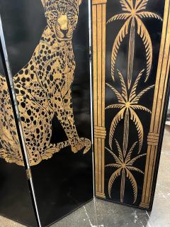 Hollywood Regency Gilt Palm and Cheetahs Folding Screen - 4132150