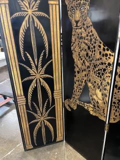 Hollywood Regency Gilt Palm and Cheetahs Folding Screen - 4132155