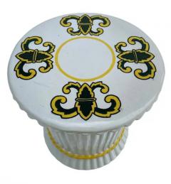 Hollywood Regency Glazed Ceramic Outdoor Patio Table or Stool Fleur de Lis - 3136624