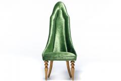 Hollywood Regency High Back Lipstick Chair in Green Velvet and Gold Leaf - 2118779