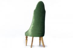 Hollywood Regency High Back Lipstick Chair in Green Velvet and Gold Leaf - 2118790