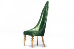 Hollywood Regency High Back Lipstick Chair in Green Velvet and Gold Leaf - 2118793