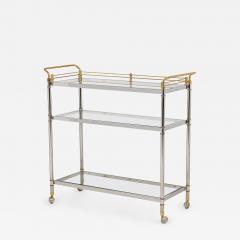 Hollywood Regency High Style Chrome and Brass Three Tier Serving Trolley - 2794987