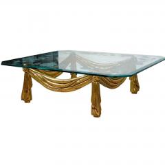 Hollywood Regency Italian Carved Giltwood and Glass Coffee Table - 4586344
