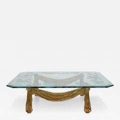 Hollywood Regency Italian Carved Giltwood and Glass Coffee Table - 4589509