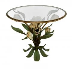 Hollywood Regency Italian Floral Brass Glass Side Table or Cocktail Table - 3562194