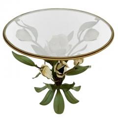 Hollywood Regency Italian Floral Brass Glass Side Table or Cocktail Table - 3562201
