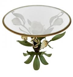 Hollywood Regency Italian Floral Brass Glass Side Table or Cocktail Table - 3562205