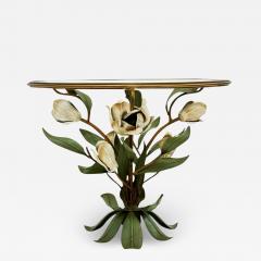 Hollywood Regency Italian Floral Brass Glass Side Table or Cocktail Table - 3563773
