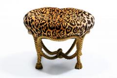 Hollywood Regency Italian Gilt Rope Tassel Ottoman Stool in Leopard Velvet - 4098026