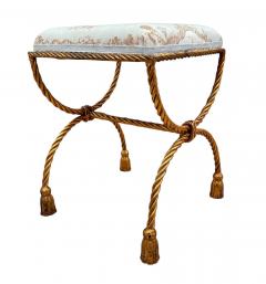 Hollywood Regency Italian Gold Gilded Twisted Rope and Tassel Bench or Ottoman - 4324678