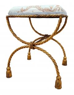 Hollywood Regency Italian Gold Gilded Twisted Rope and Tassel Bench or Ottoman - 4324682