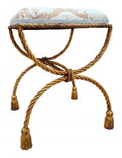 Hollywood Regency Italian Gold Gilded Twisted Rope and Tassel Bench or Ottoman - 4324686