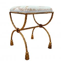 Hollywood Regency Italian Gold Gilded Twisted Rope and Tassel Bench or Ottoman - 4324692