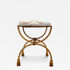 Hollywood Regency Italian Gold Gilded Twisted Rope and Tassel Bench or Ottoman - 4326626