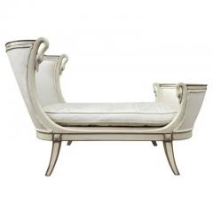 Hollywood Regency Italian Petite Chaise Lounge Chair in Cream with Swan Heads - 3433271