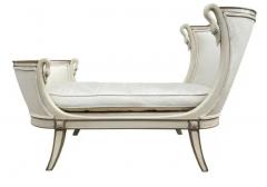 Hollywood Regency Italian Petite Chaise Lounge Chair in Cream with Swan Heads - 3433402