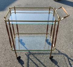 Hollywood Regency Italian Style Brass Walnut Glass Tiered Bar Cart 1960s - 3114150