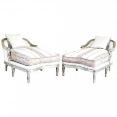 Hollywood Regency Louis XVI Chaise Lounges French Painted and Parcel Gilt Silver - 2974043