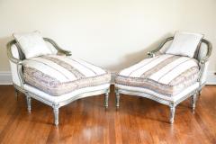 Hollywood Regency Louis XVI Chaise Lounges French Painted and Parcel Gilt Silver - 2974045