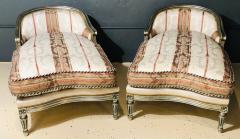 Hollywood Regency Louis XVI Chaise Lounges French Painted and Parcel Gilt Silver - 2974048