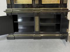 Hollywood Regency Maison Jansen Style Bookcase Cabinet Ebony Gold Leaf - 3339235