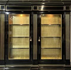 Hollywood Regency Maison Jansen Style Bookcase Cabinet Ebony Gold Leaf - 3339238
