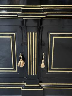 Hollywood Regency Maison Jansen Style Bookcase Cabinet Ebony Gold Leaf - 3339239