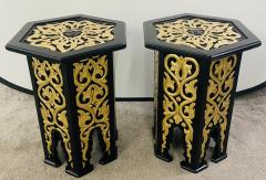 Hollywood Regency Moroccan Stye Side or End Table Black with Gold Design a Pair - 3290729