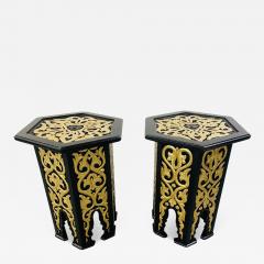 Hollywood Regency Moroccan Stye Side or End Table Black with Gold Design a Pair - 3291908
