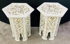 Hollywood Regency Moroccan Stye Side or End Table White with Gold Design a Pair - 3290767