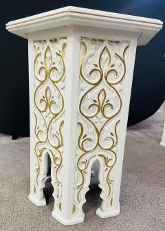 Hollywood Regency Moroccan Stye Side or End Table White with Gold Design a Pair - 3290770