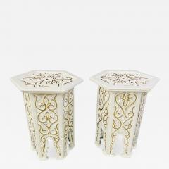 Hollywood Regency Moroccan Stye Side or End Table White with Gold Design a Pair - 3291907