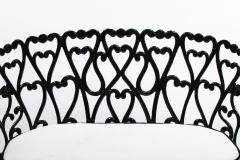 Hollywood Regency Neo Baroque Patio Love Seat Bench in Black Lacquer c 1960 - 4762857